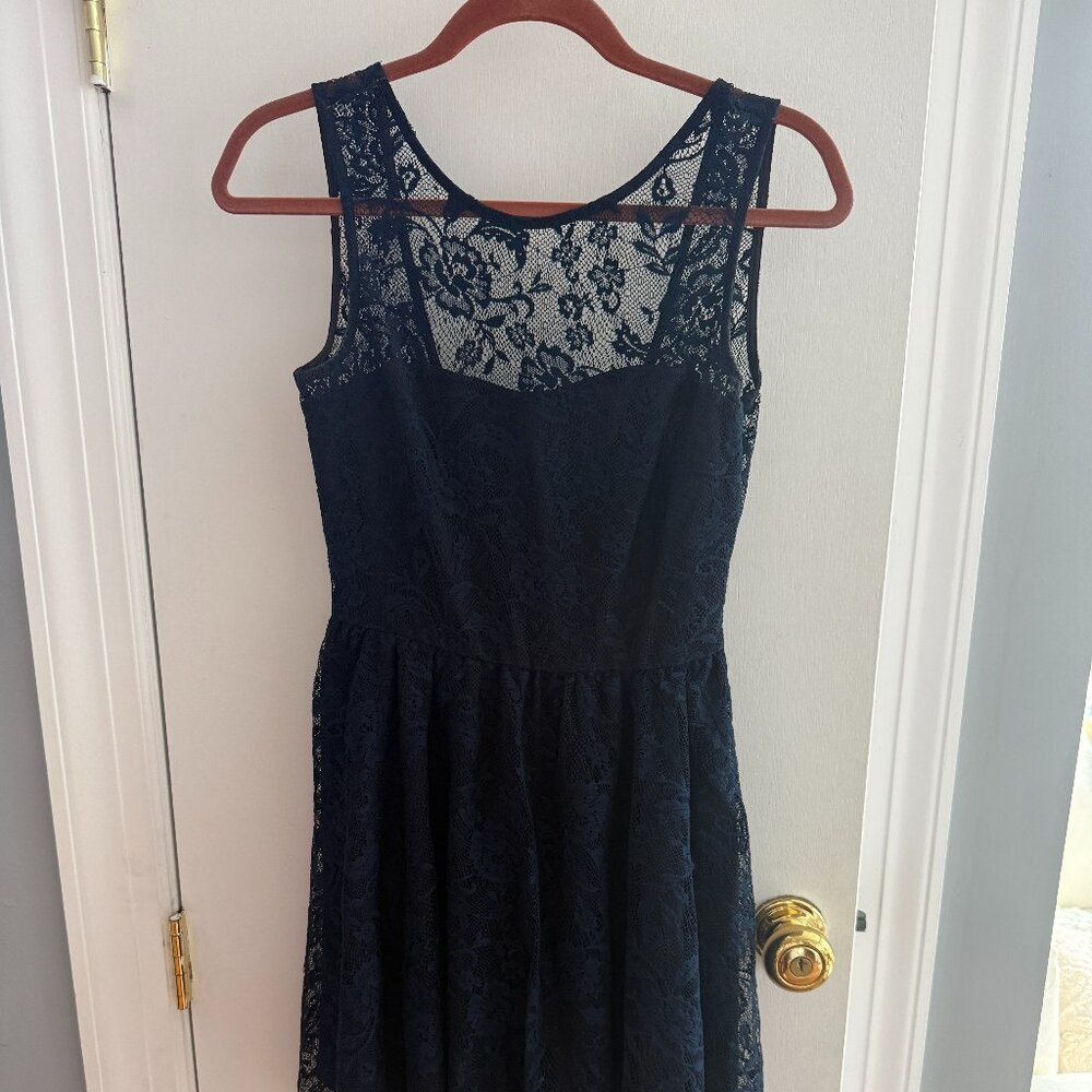 Navy Lace Sleeveless Tiered Mini Dress